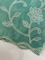 Crush Organza Applique work saree MS14987- Blue