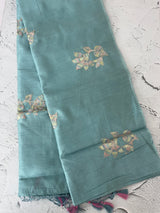 Tussar finish soft silk saree with thread embroidery MTS568 LightBlue