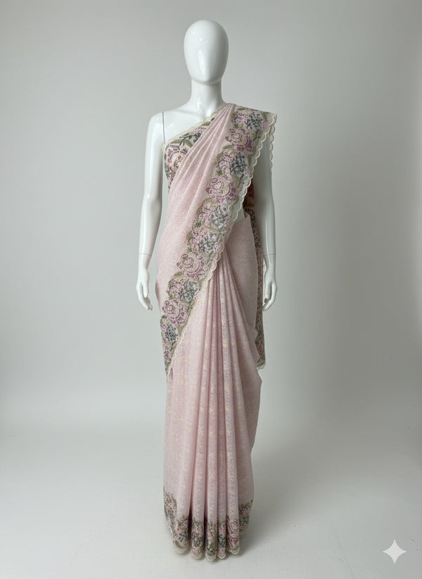 Phulkari NetKota embroidery saree - MSH126 PastelPink