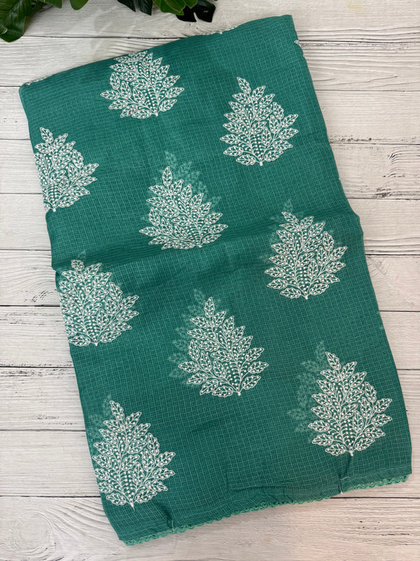 Soft kota checks saree with embroidery - SVTS23 BluishGreen