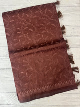 Blended tussar saree with thread work MTS9078- DarkBrown