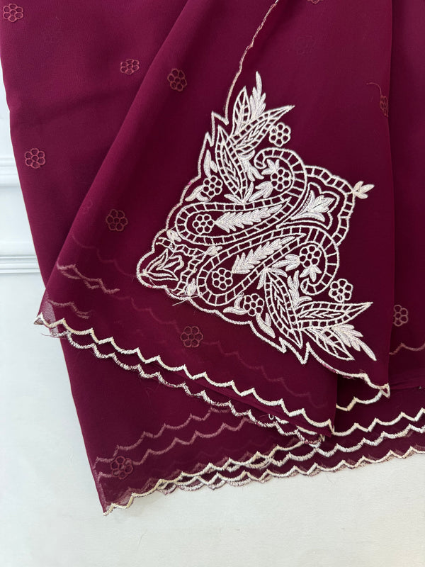 Georgette saree with scalloped border FCAD146 Wine