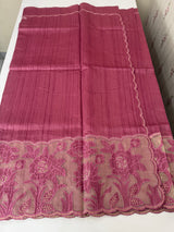 Blended tussar saree with organza applique applique borders MTSS452 BerryPink