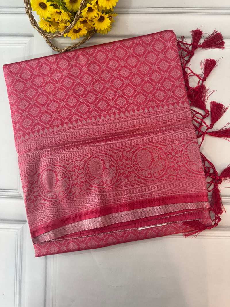 Brocade Banarasi silver weaving soft silk saree MS126771 - DarkPink