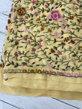 Kanta Handstitched Blended soft tussar silk saree MS90566- Yellow