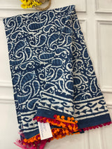 Pure mul cotton hand block printed saree SKSRMY
