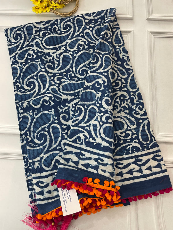 Pure mul cotton hand block printed saree SKSRMY