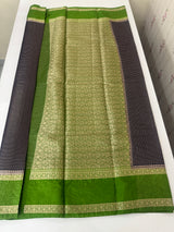 Semi silk saree with checks zari weaving  MS81543 : DarkBlue to Green