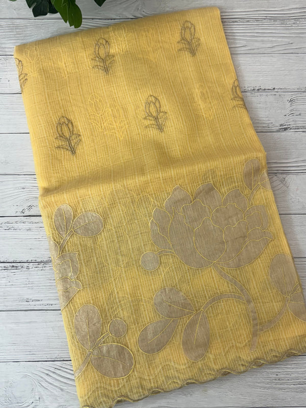 NetKota saree with tissue applique work MS15145 - PastelYellow