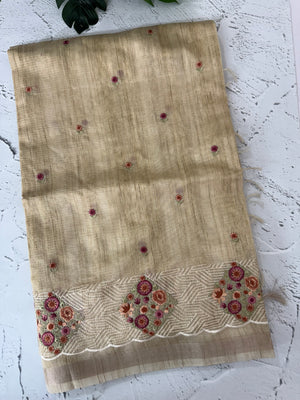 Blended soft tussar silk saree with embroidery- SALE35