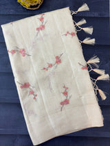 Blended tussar saree with embriodery - MS8665 Cream
