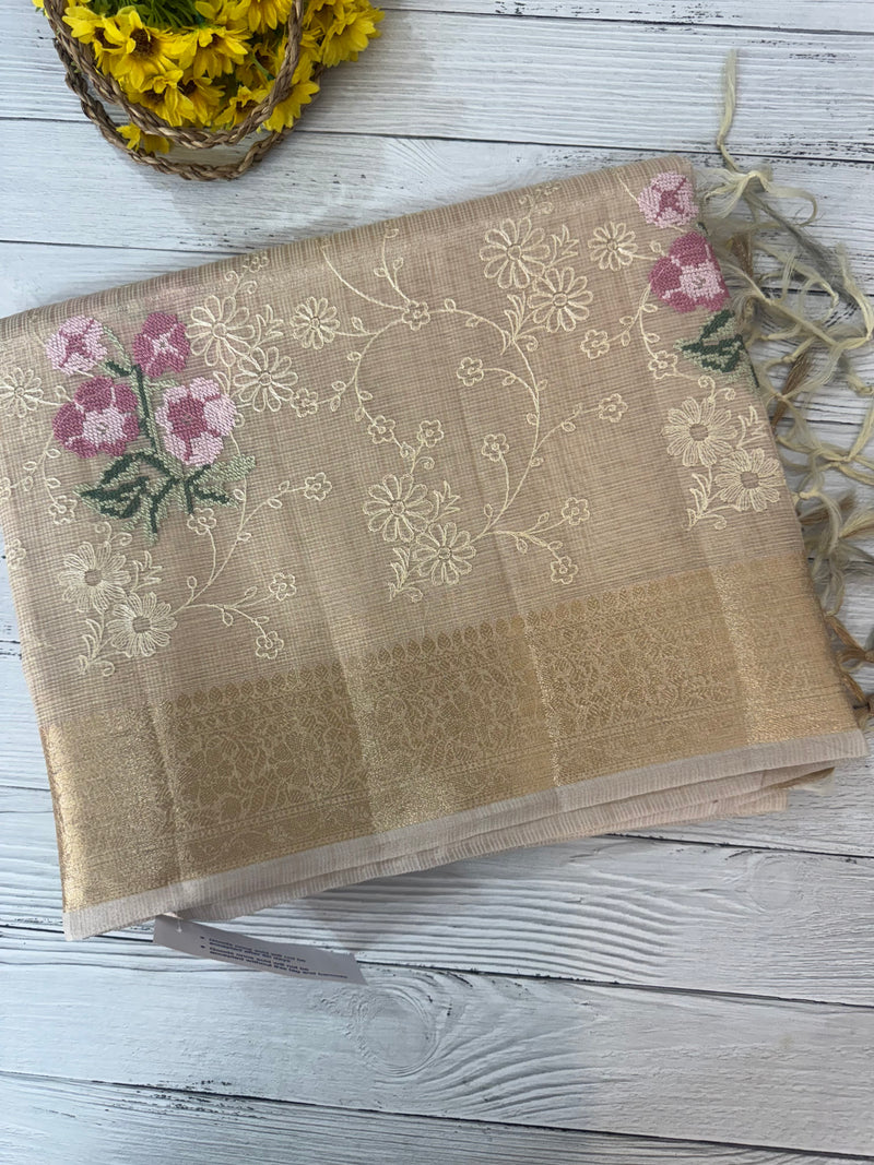 Tissue Silk embriodery saree MS49892