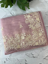 Tissue Organza saree with embroidery work MS14791 - Pastel OnionPink