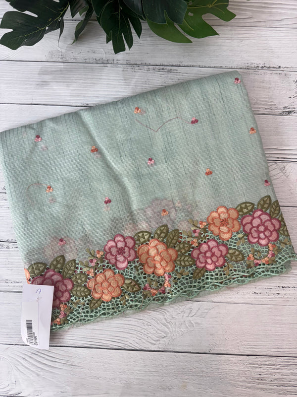 Embriodery Kota Silk Cutwork saree SBLCYTM -PastelGreen