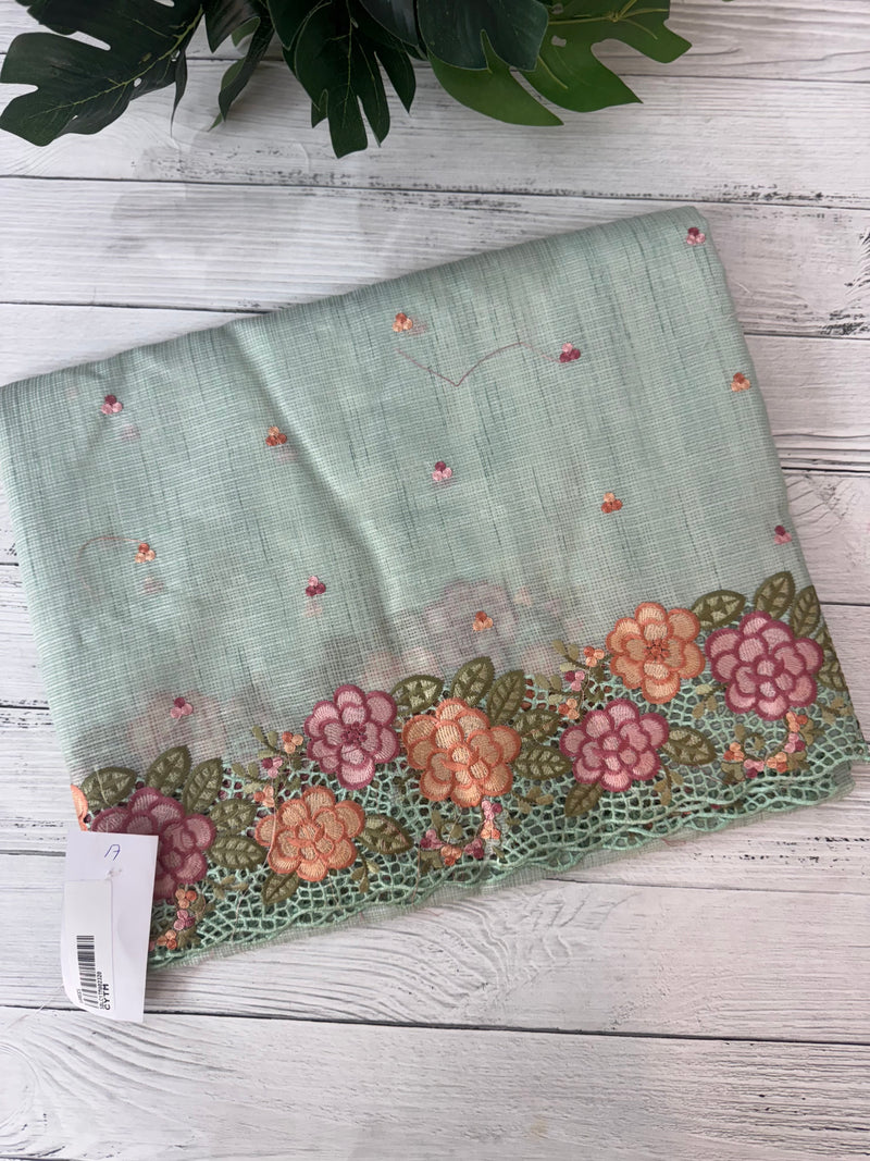 Embriodery Kota Silk Cutwork saree SBLCYTM -PastelGreen