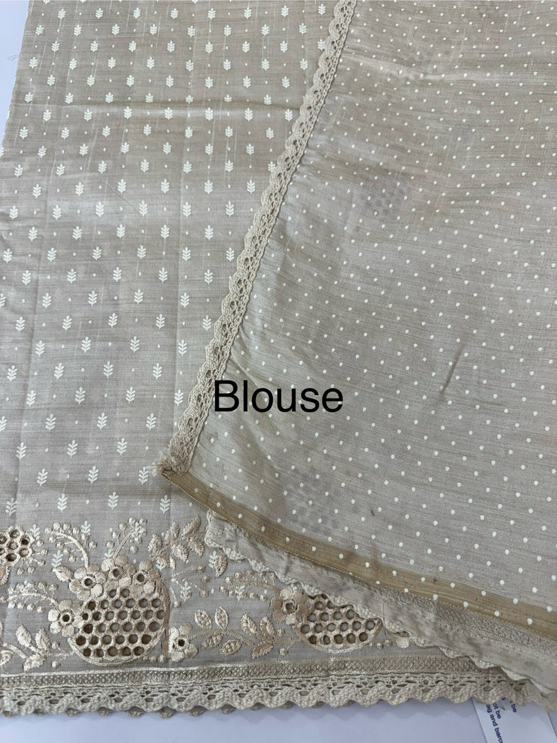 Cutwork blended tussar saree   - Cream MS5222