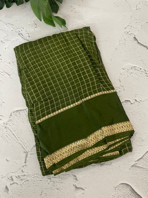 Crepe chiffon georgette saree with checks MS40097 LEAFGREEN
