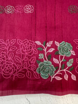 Crushed Matka Blended Tussar silk saree with embroidery MS4890 - Cranberry