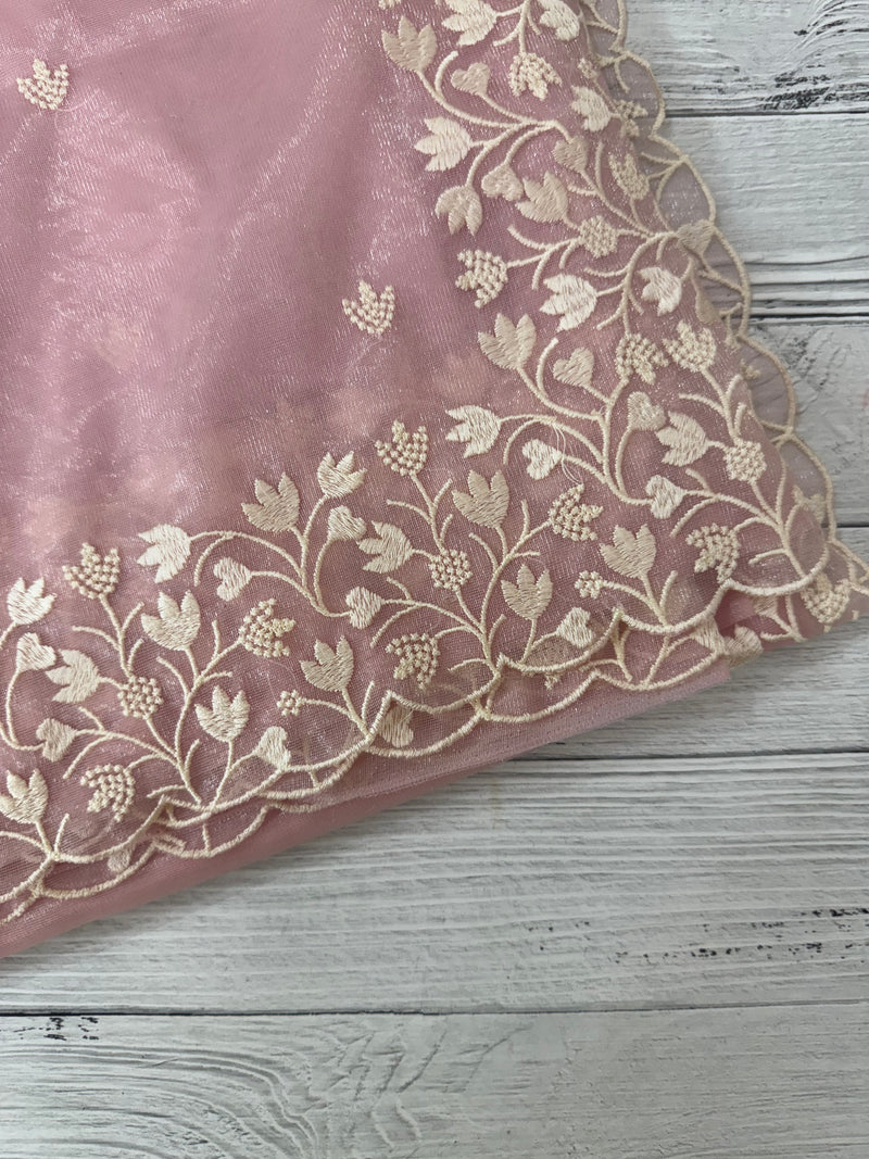 Glassy tissue organza saree with embroidery FKSF88- BabyPink