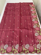 Cutwork Semi tussar saree with cross stitch embroidery MTSS855