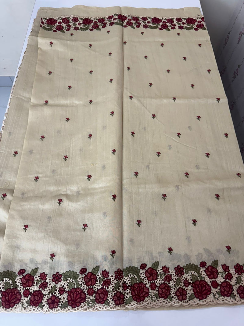 Cutwork Blended tussar saree MTS610 - Dark Beige