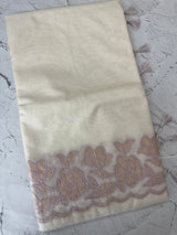 Mul chanderi tissue applique work saree MSK457 Offwhiye to Lilac
