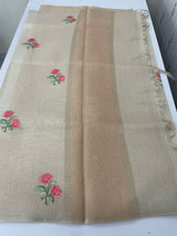 Tissue linen saree with embroidery MSL4900 - PeachRed Flowers