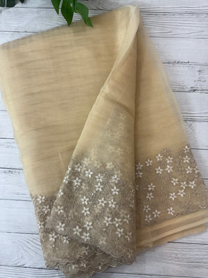 Crush tissue Organza saree with embroidery work MS14791- Beige
