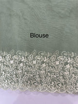 Glass organza saree with embroidery borders- MCW161 SageGreen
