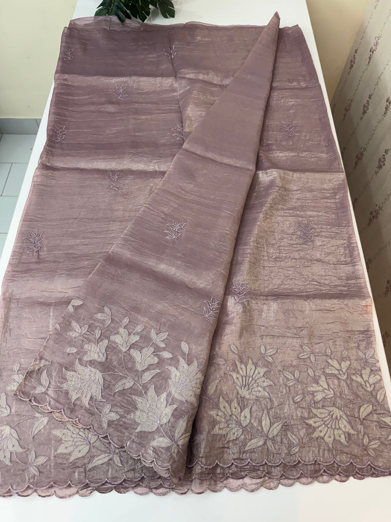 Crush Organza applique work saree MS14589