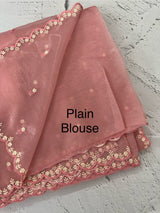 Glassy tissue organza saree with embroidery FKF121- PeachPink