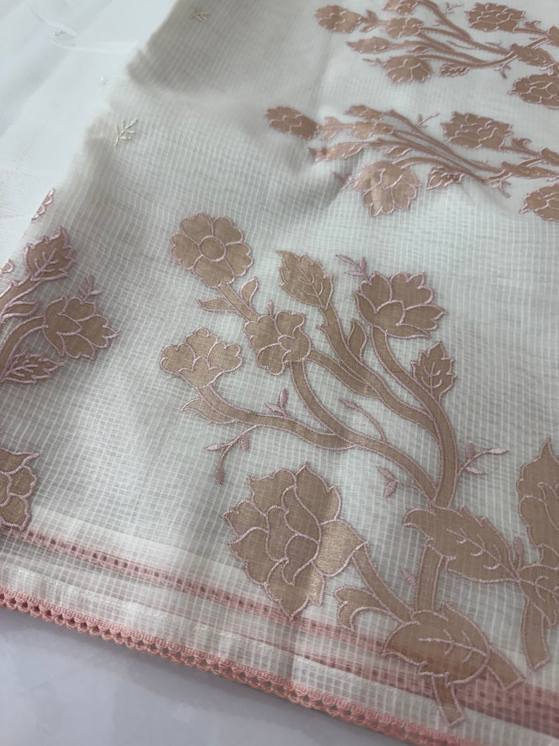 NetKota Applique work saree  -MSH123 White & Peach