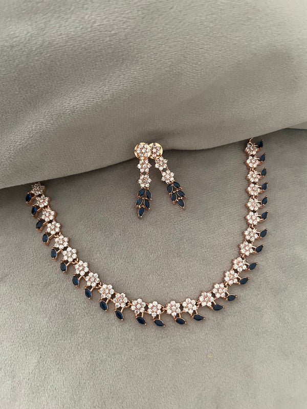 Miriyam CZ rosegold necklace Set- White & Blue stones