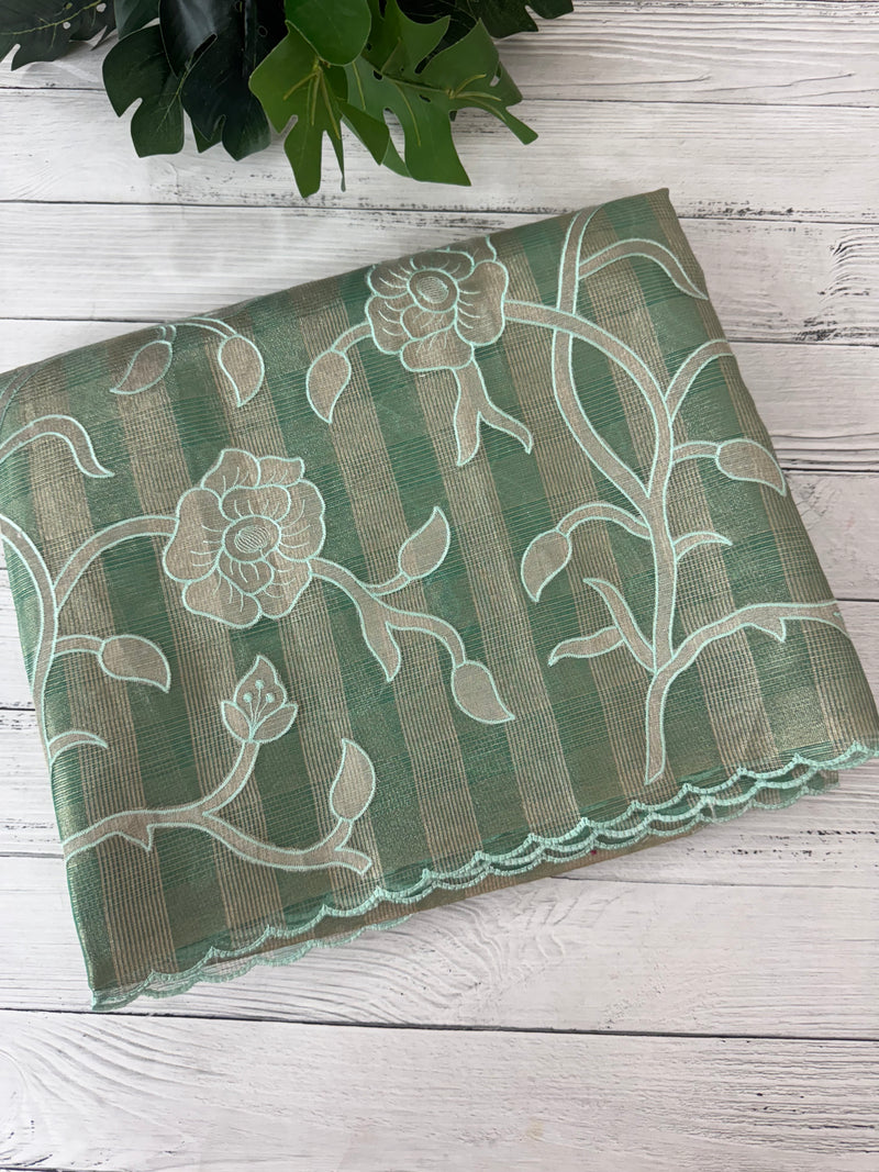 Tissue Silk applique work saree MSH133 Design 3 - JadeGreen