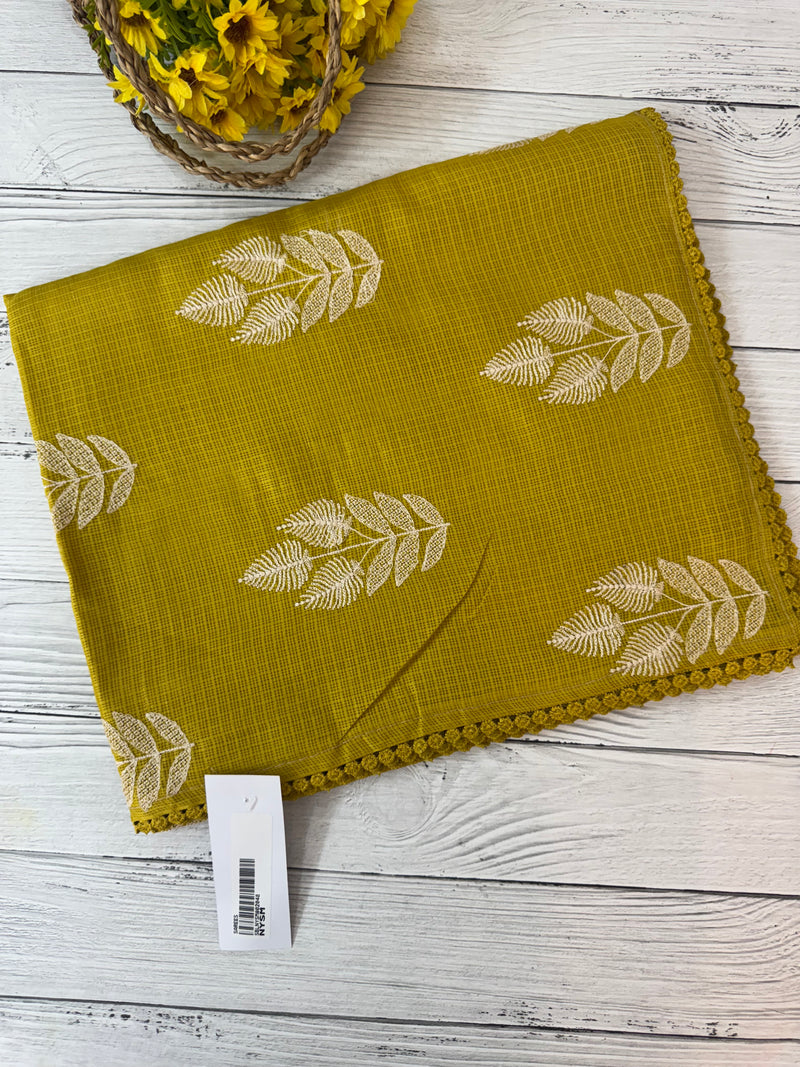 Soft kota silk saree with embriodery MS14809- YellowGreen