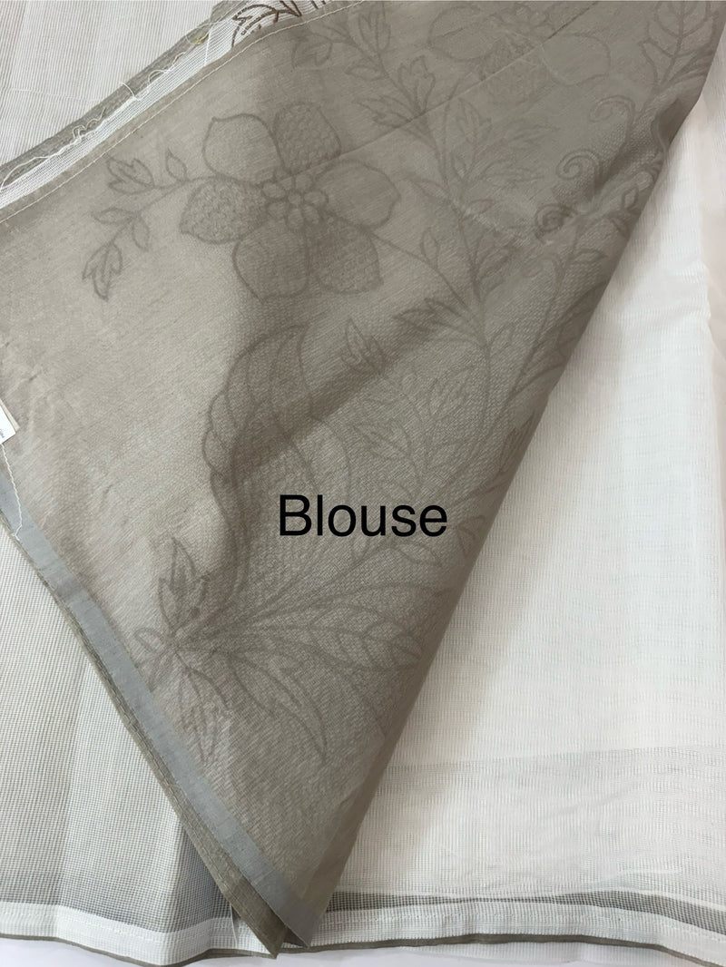 Supernet saree with applique work MCJ5433 - Grey to White