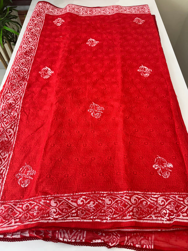 Phulkari Kota embroidery saree - MCBV67 RED