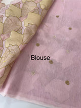 Jute Linen saree with zari & thread work MSH206 Pink