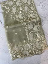 Tissue Organza saree with embroidery work MS15727 - DuskyYellow