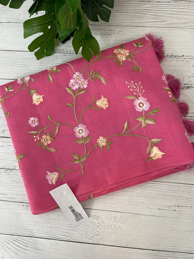 Kota Supernet embriodery saree SHSNYNM- Pink