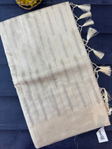 Blended tussar saree with embriodery - MS8665 Cream