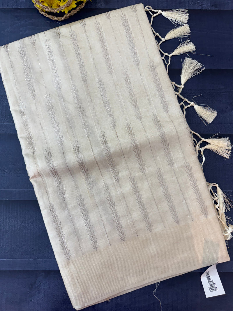 Blended tussar saree with embriodery - MS8665 Cream