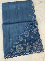 Cutwork Semi tussar saree MTSS680 TealBlue