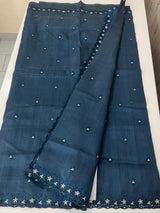Blended tussar saree with cutwork border- MSHK268 MidnightBlue