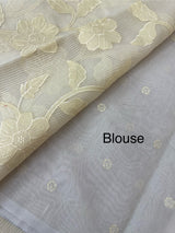 Moonga checks saree with Applique work  MSK766(3)-Ivory