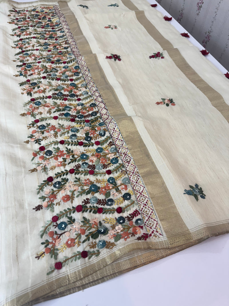 Handworked Blended tussar silk saree MS90543