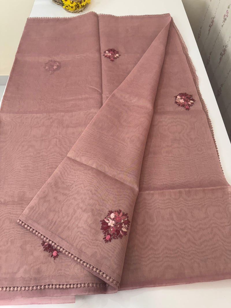 Handworked Tissue silk saree FBLK162 DuskyOnionPink