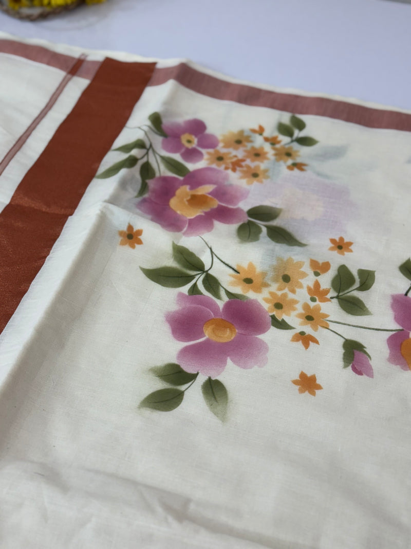 Kerala cotton saree with floral prints