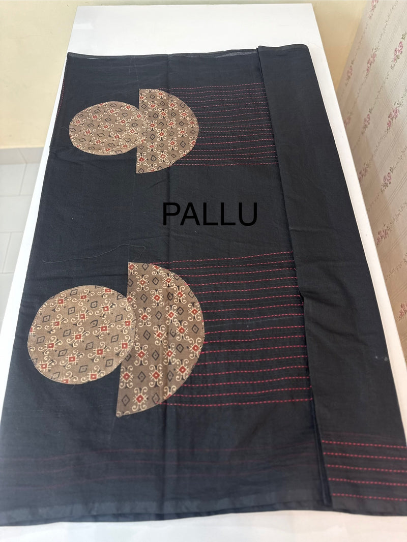 Supernet saree with kalamkari & kanta work MCJ786 Black & Red