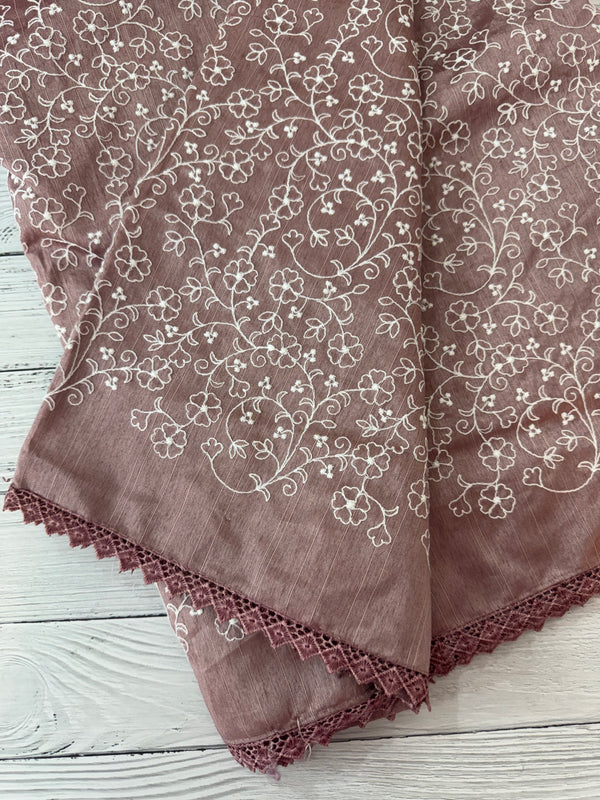 Art silk saree with white thread embroidery SVTS28- DuskyMauve
